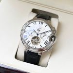 Cartier 316L Steel Case 44*12MM Cowhide Leather Bracelet Business Men Black/White Watch
